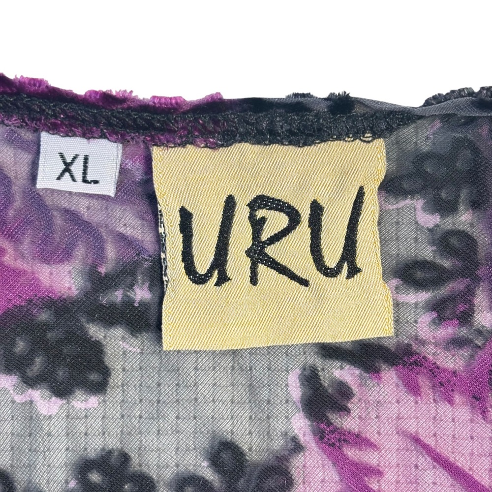 URU Silk Blend Velvet Burnout Floral Tank Top Purple Black Tunic XL USA - Picture 6 of 12